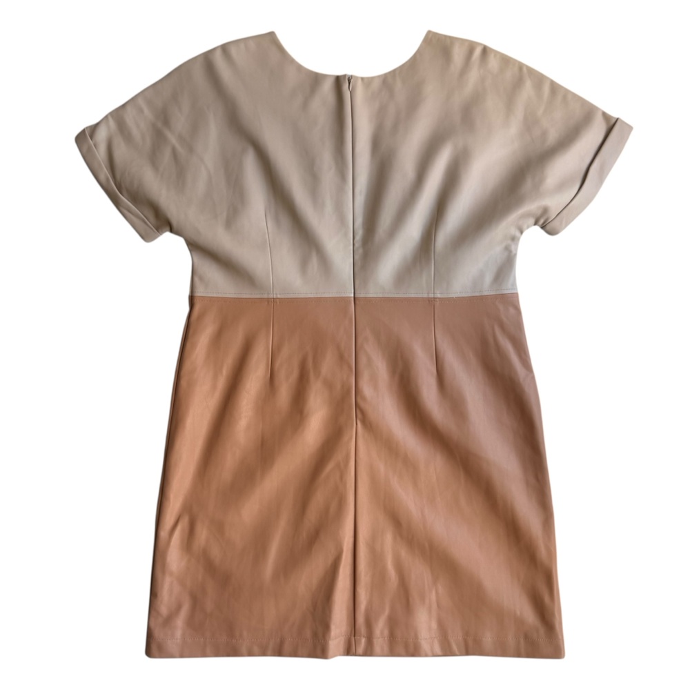 Avec Les Filles Andrea Faux Leather Tan & Taupe Dress L - Picture 4 of 9
